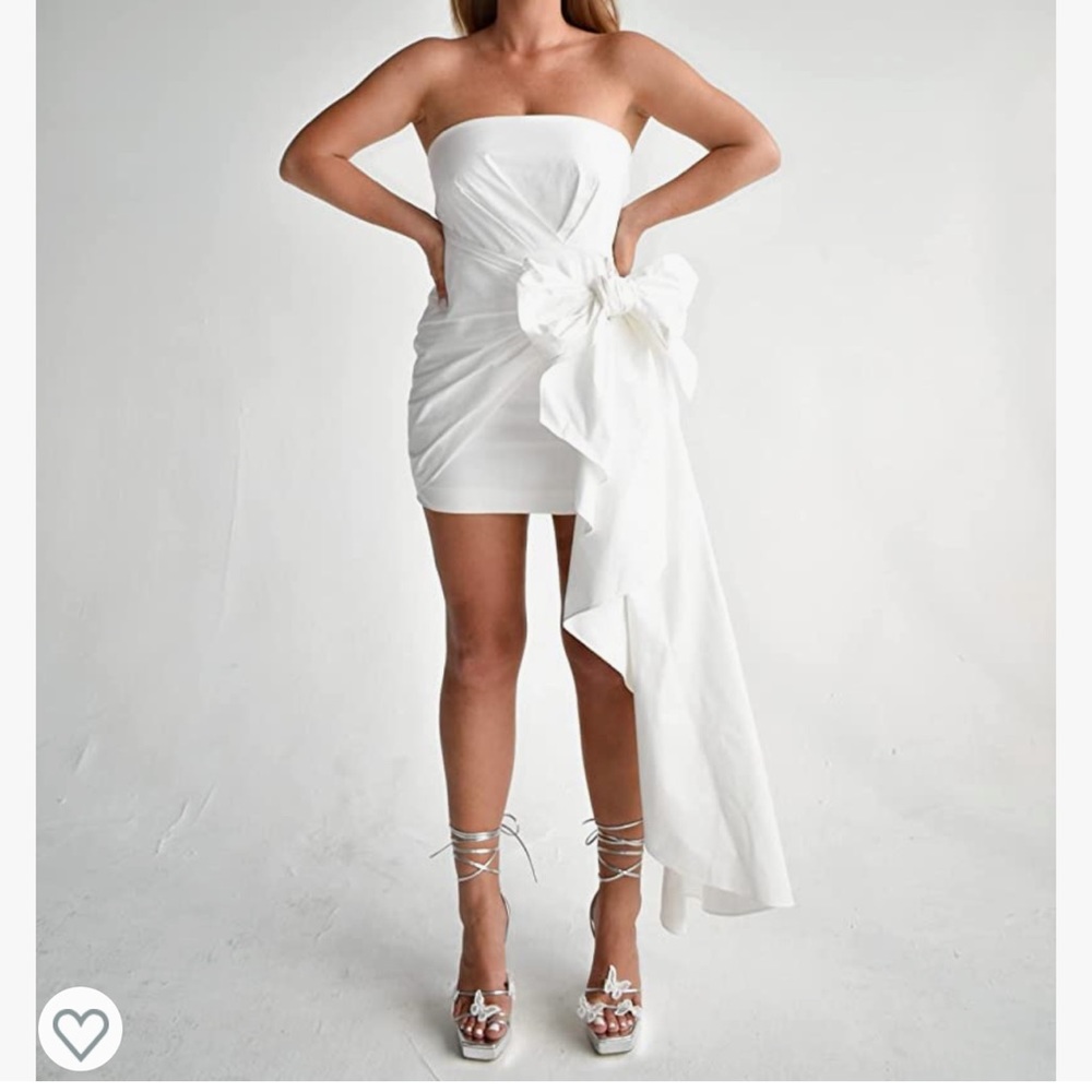 White side bow mini dress for bridal event - The Drop carolinecrawfordpatterson
